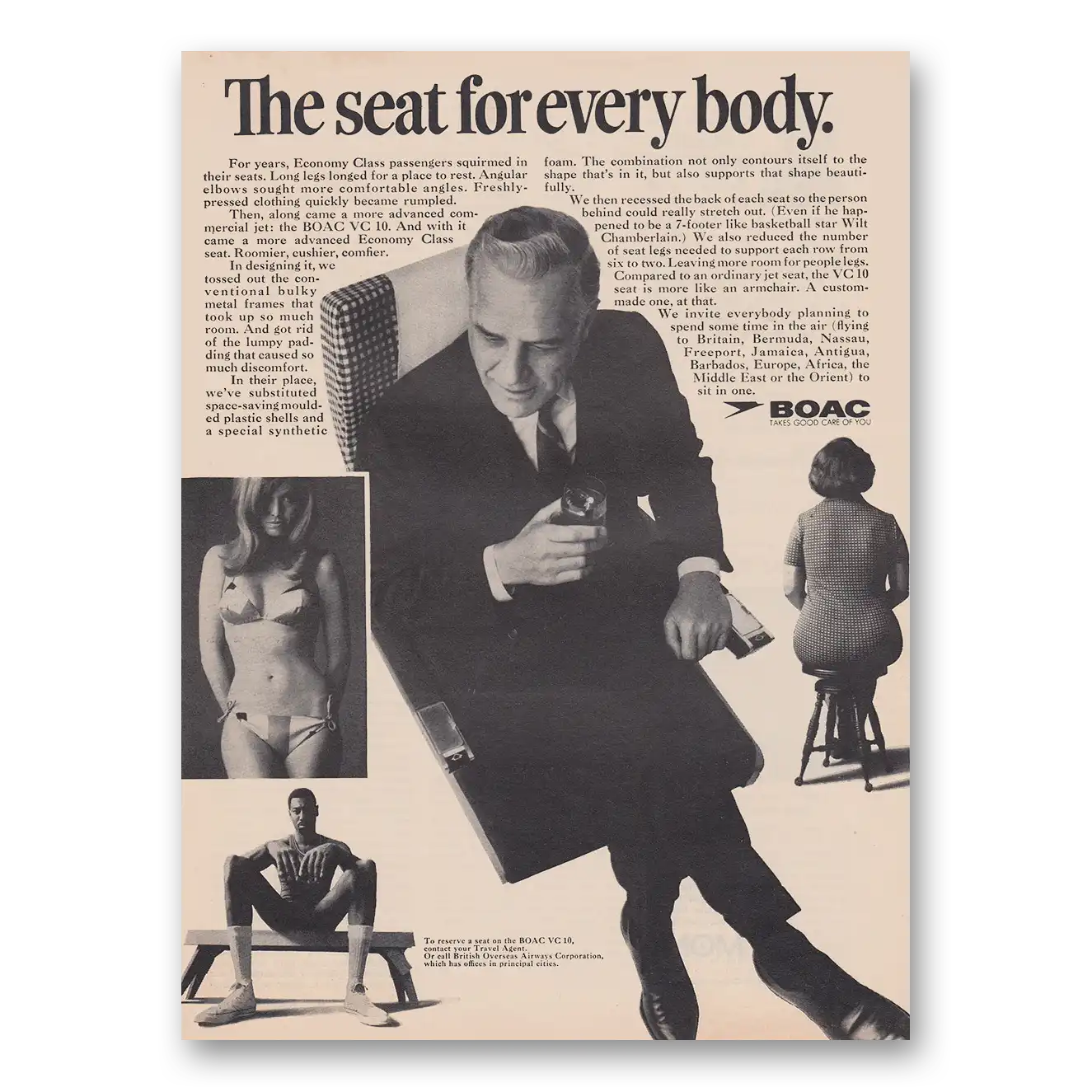 1968 British Airways BOAC Seat for Every Body Vintage Magazine Print Ad