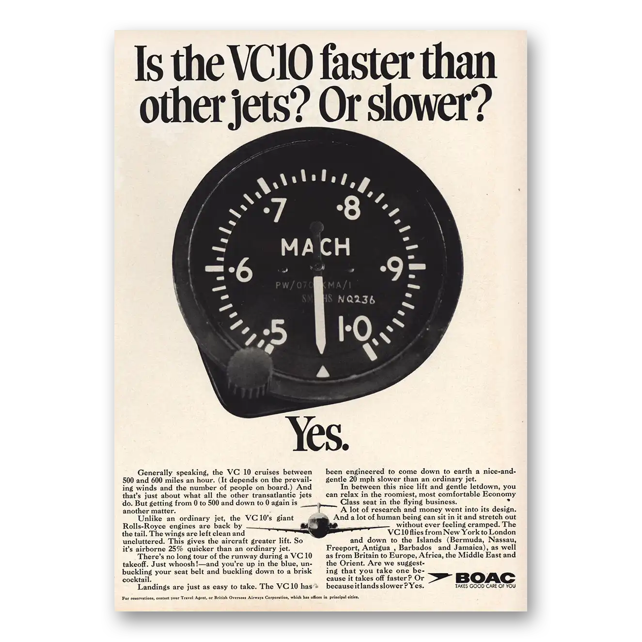 1968 British Airways BOAC Is VC10 Faster Than Other Jets Vintage Magazine Print Ad