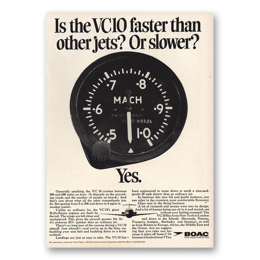 1968 British Airways BOAC Is VC10 Faster Than Other Jets Vintage Magazine Print Ad