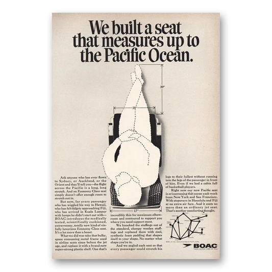 1968 British Airways BOAC Built Seat Measures Up To Pacific Ocean Vintage Magazine Print Ad