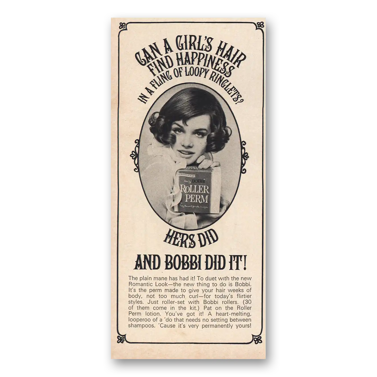 1968 Bobbi Roller Perm Can A Girls Hair Find Happiness Vintage Magazine Print Ad