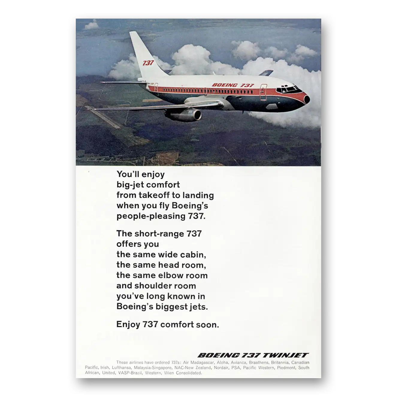 1968 Boeing 737 Twinjet Big Jet Comfort Vintage Magazine Print Ad