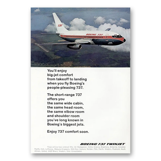 1968 Boeing 737 Twinjet Big Jet Comfort Vintage Magazine Print Ad