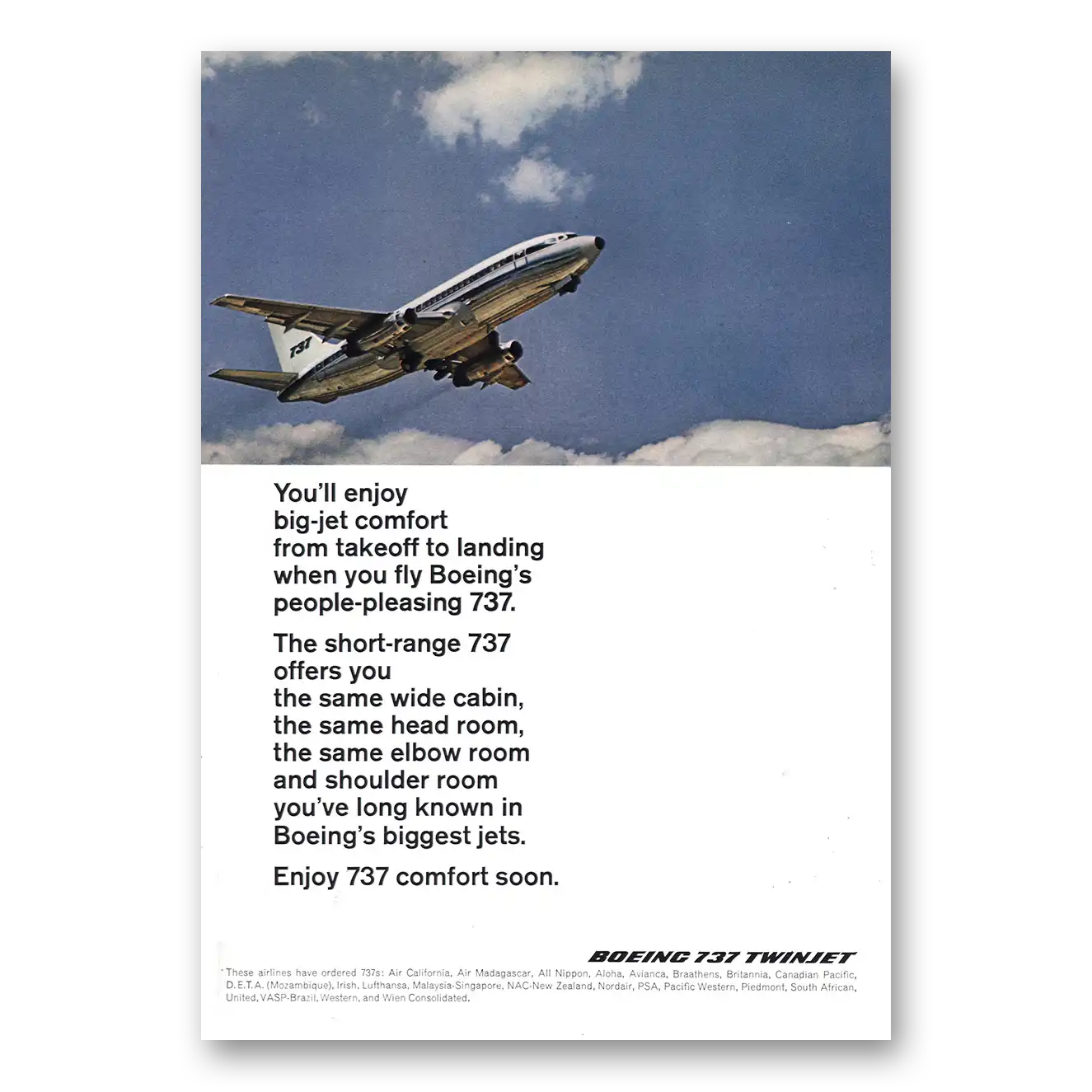 1968 Boeing 737 Takeoff to Landing Vintage Magazine Print Ad