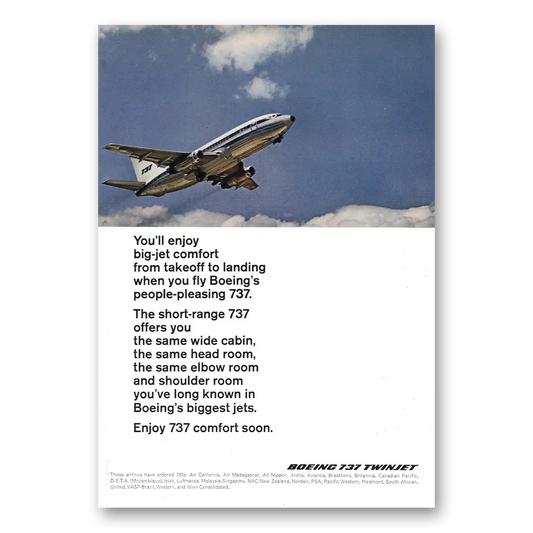 1968 Boeing 737 Takeoff to Landing Vintage Magazine Print Ad