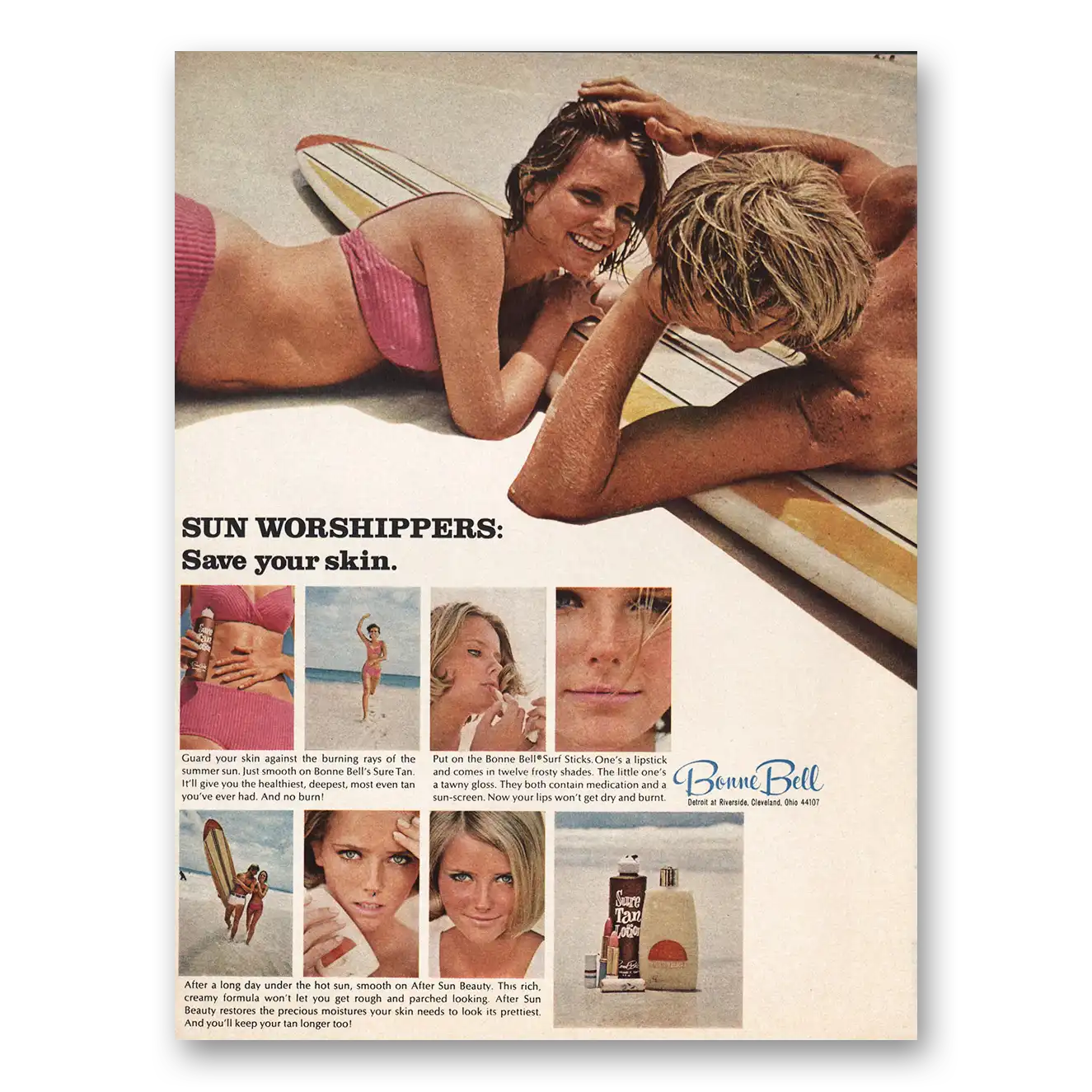 1968 Bonne Bell Sun Worshippers Vintage Magazine Print Ad