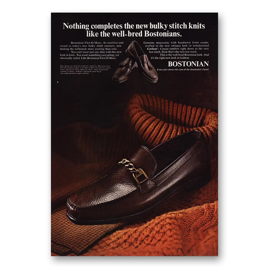 1968 Bostonian Shoes Bulky Stitch Knits Vintage Magazine Print Ad