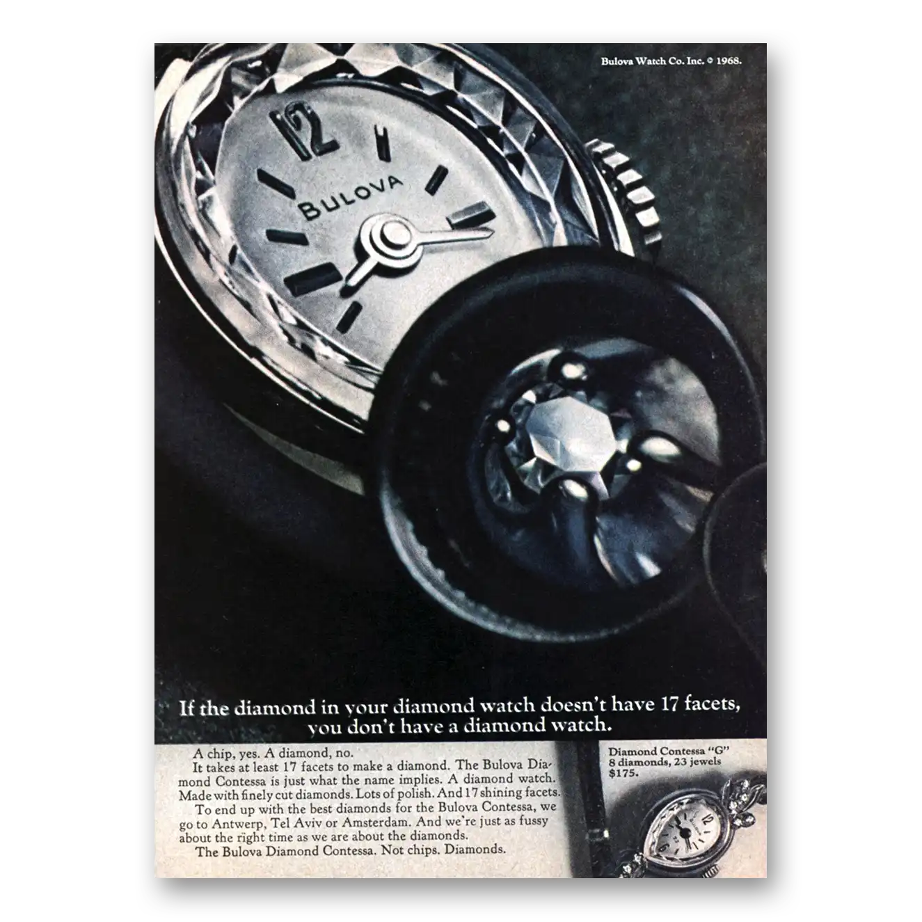 1968 Bulova Watch Diamond Watch Doesn’t Have 17 Facets Vintage Magazine Print Ad