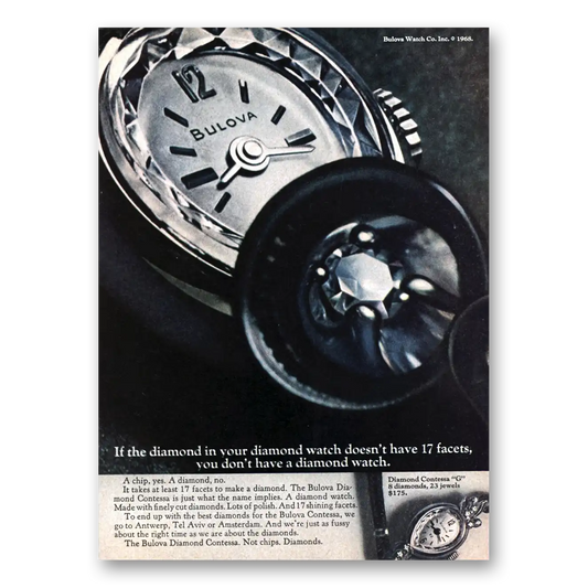 1968 Bulova Watch Diamond Watch Doesn’t Have 17 Facets Vintage Magazine Print Ad