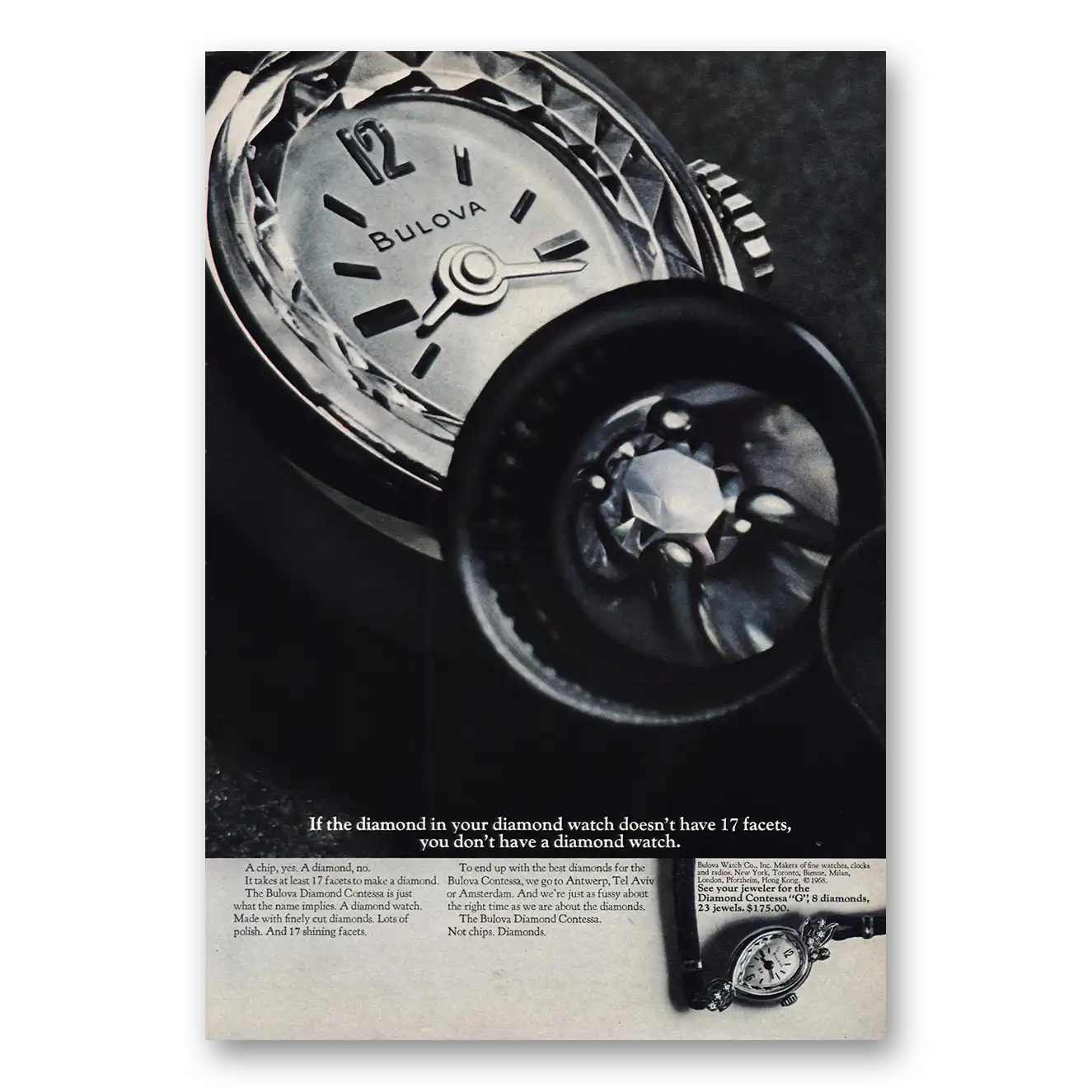 1968 Bulova Watch Diamond Watch 17 Facets Vintage Magazine Print Ad