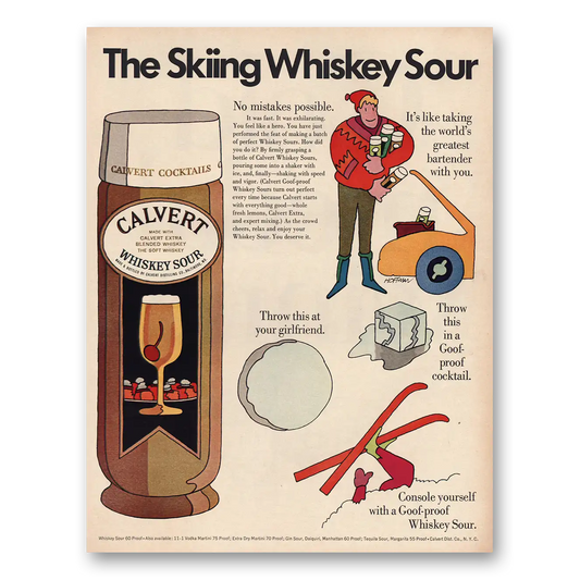 1968 Calvert Whiskey Skiing Whiskey Sour Vintage Magazine Print Ad