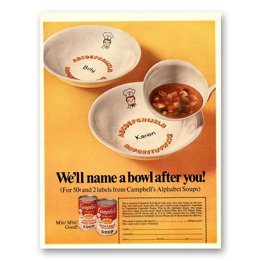 1968 Campbells Soup We'll Name a Bowl After You Vintage Magazine Print Ad