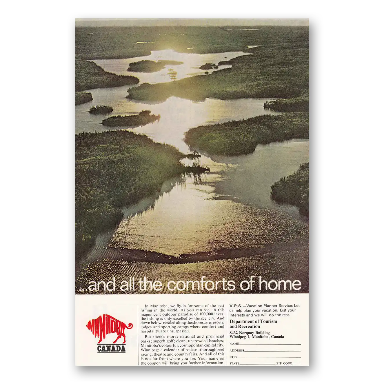 1968 Manitoba Canada Comforts of Home Vintage Magazine Print Ad