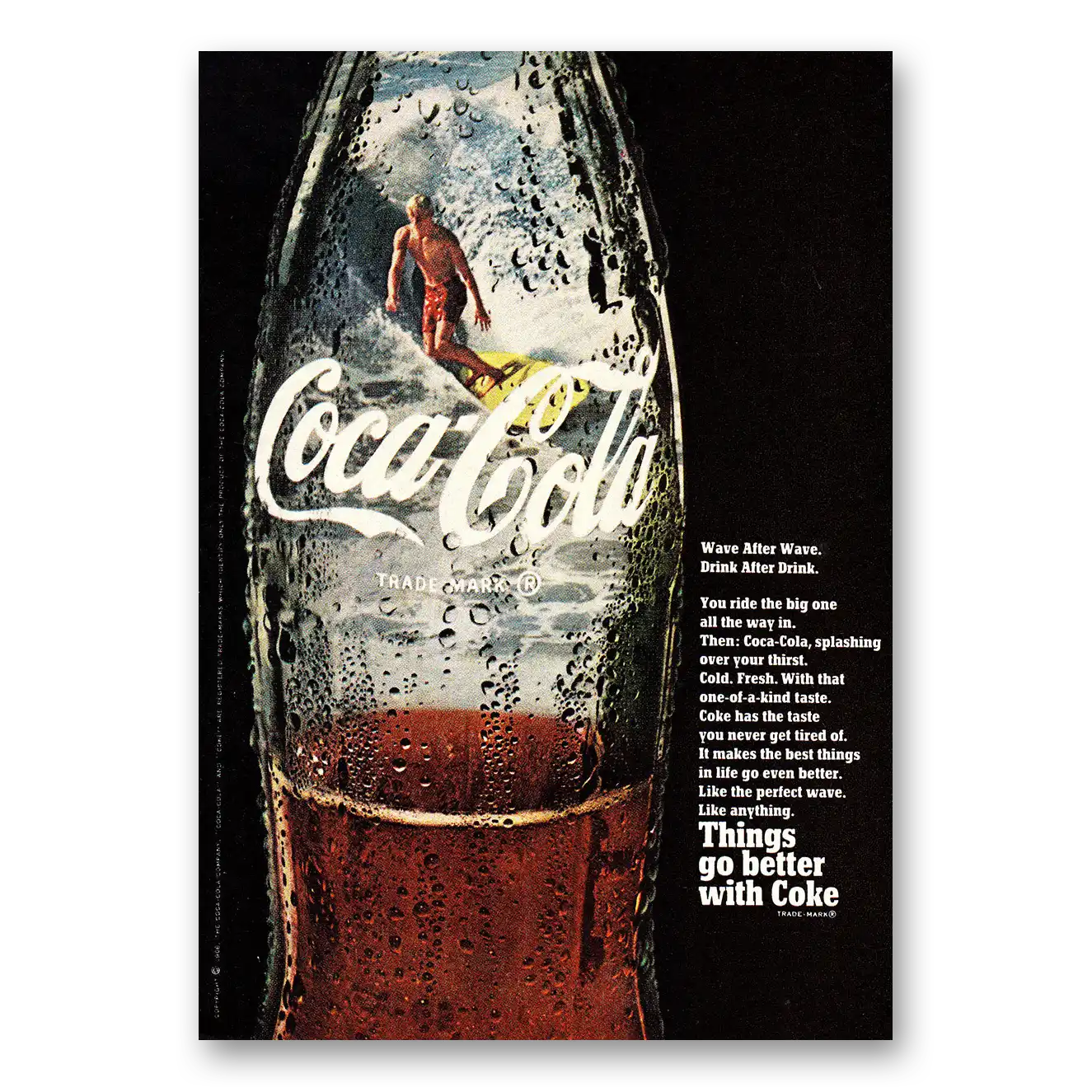 1968 Coca Cola Wave After Wave Vintage Magazine Print Ad