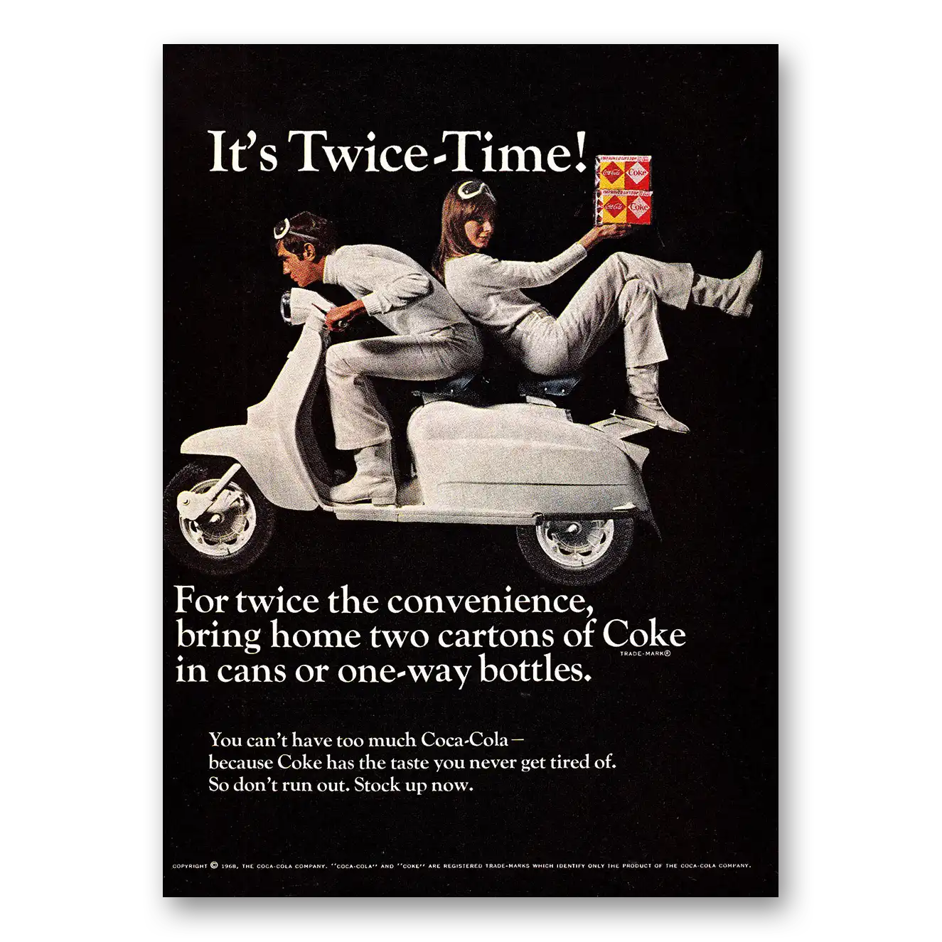 1968 Coca Cola Twice Time Vintage Magazine Print Ad