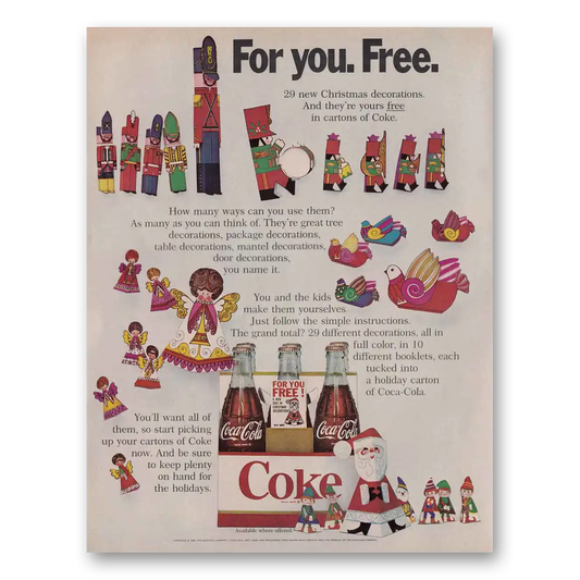 1968 Coca Cola Christmas Decorations Vintage Magazine Print Ad