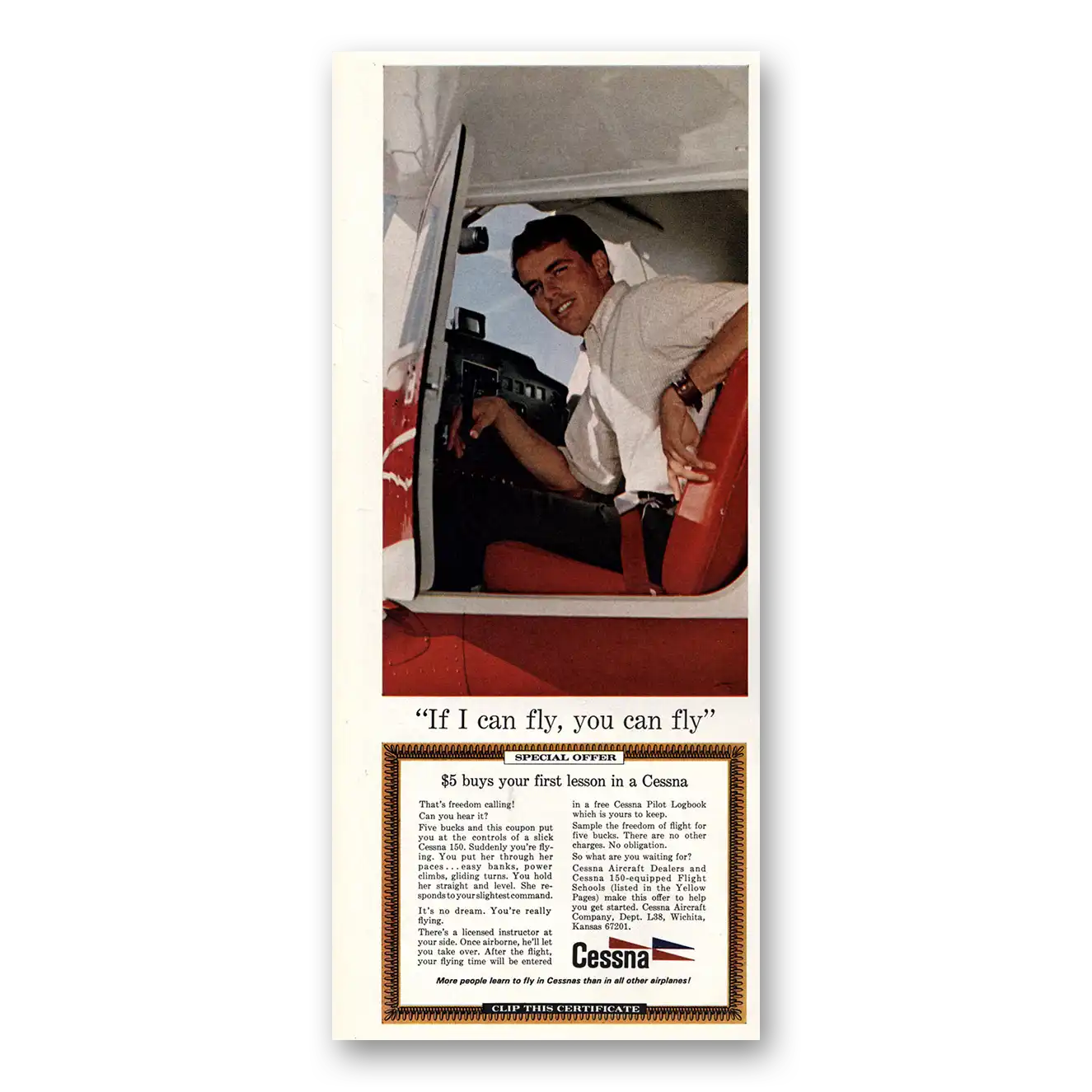 1968 Cessna Flying Lessons I Can Fly You Can Fly Vintage Magazine Print Ad