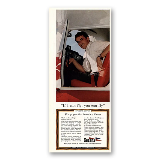 1968 Cessna Flying Lessons I Can Fly You Can Fly Vintage Magazine Print Ad