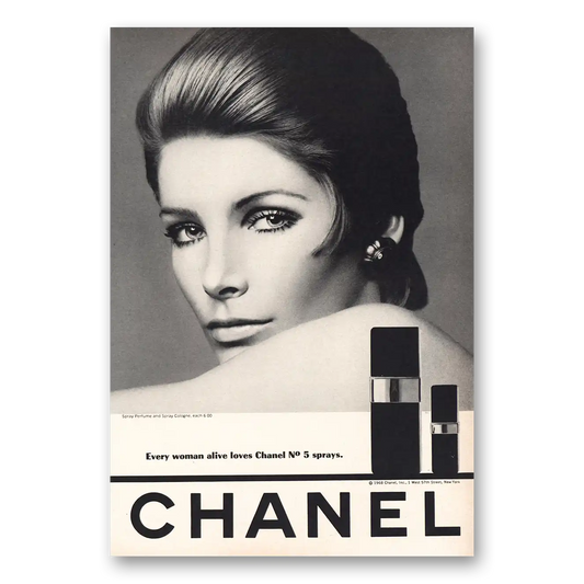 1968 Chanel Every Woman Loves Chanel No 5 Sprays Vintage Magazine Print Ad