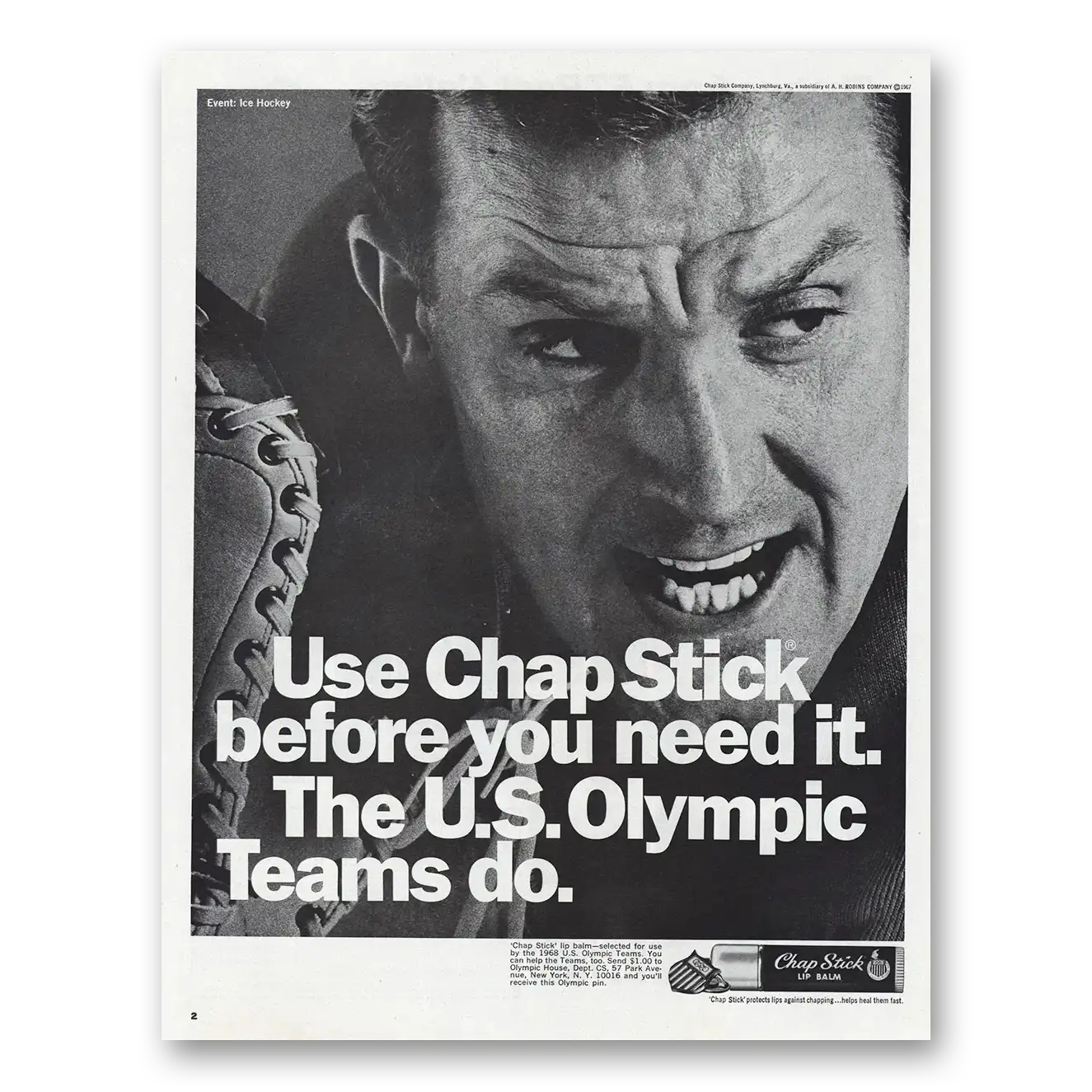 1968 Chap Stick US Olympic Team Vintage Magazine Print Ad