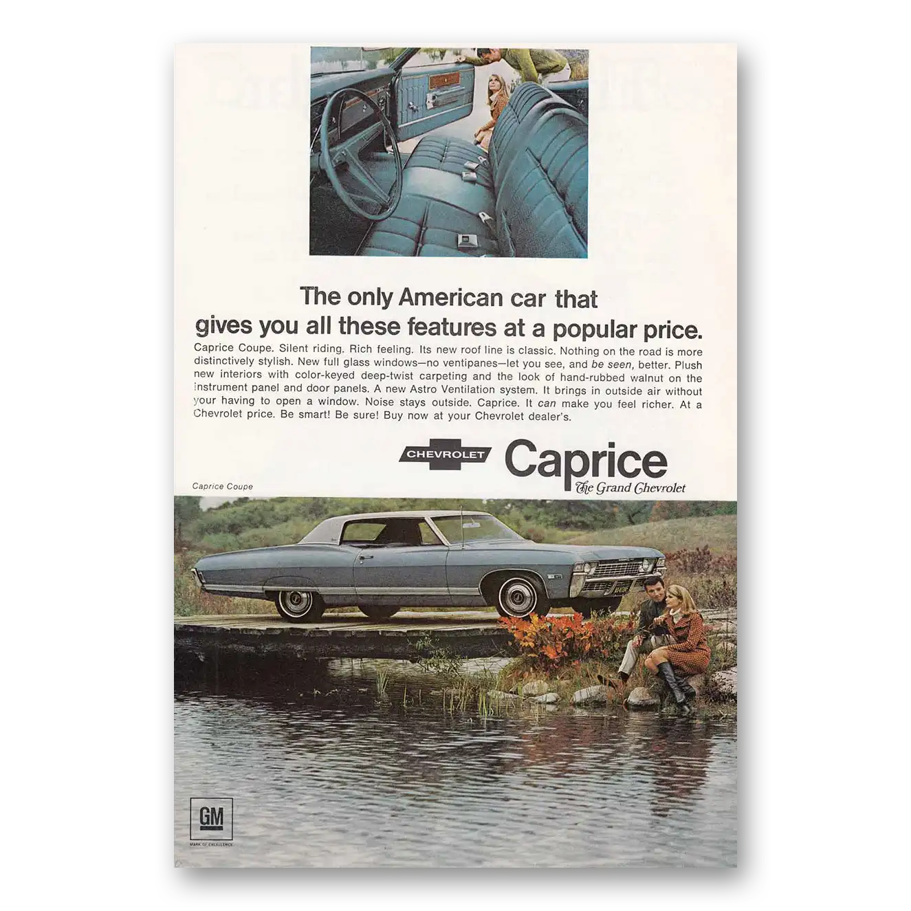 1968 Chevrolet Caprice American Car That Gives You All These Features Vintage Magazine Print Ad