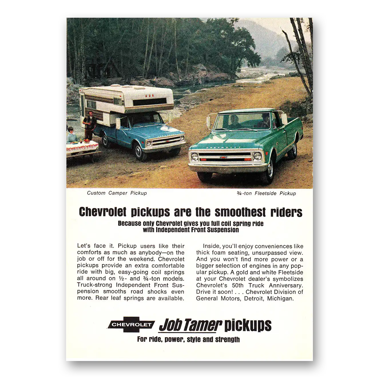 1968 Chevrolet Job Tamer Pickup Smoothest Riders Custom Camper and Fleetside Vintage Magazine Print Ad