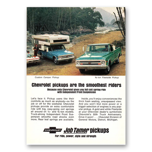 1968 Chevrolet Job Tamer Pickup Smoothest Riders Custom Camper and Fleetside Vintage Magazine Print Ad