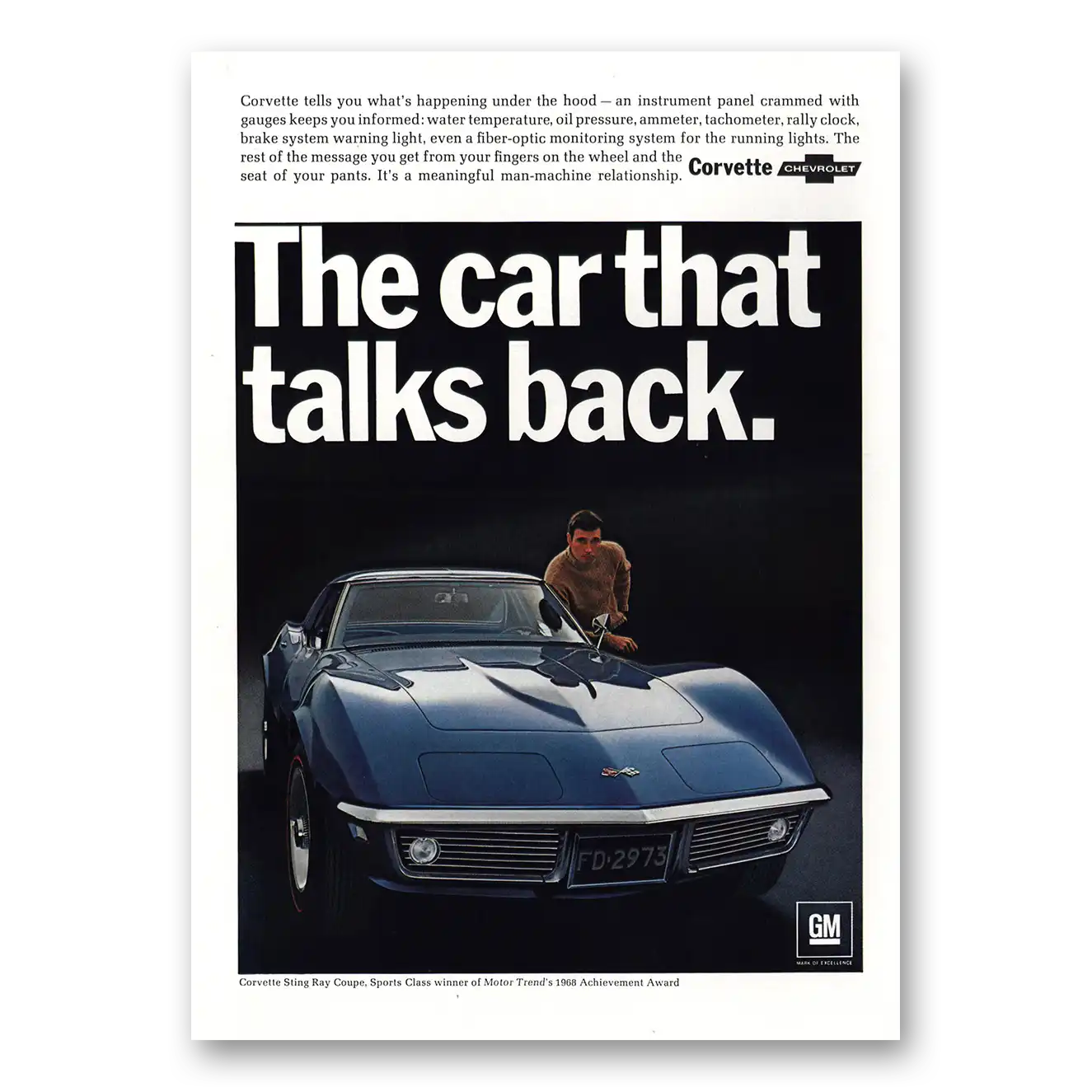 1968 Chevrolet Corvette Car That Talks Back Vintage Magazine Print Ad