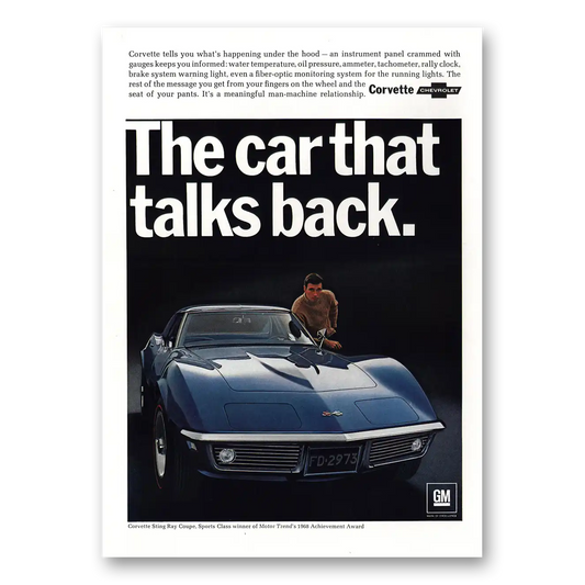 1968 Chevrolet Corvette Car That Talks Back Vintage Magazine Print Ad