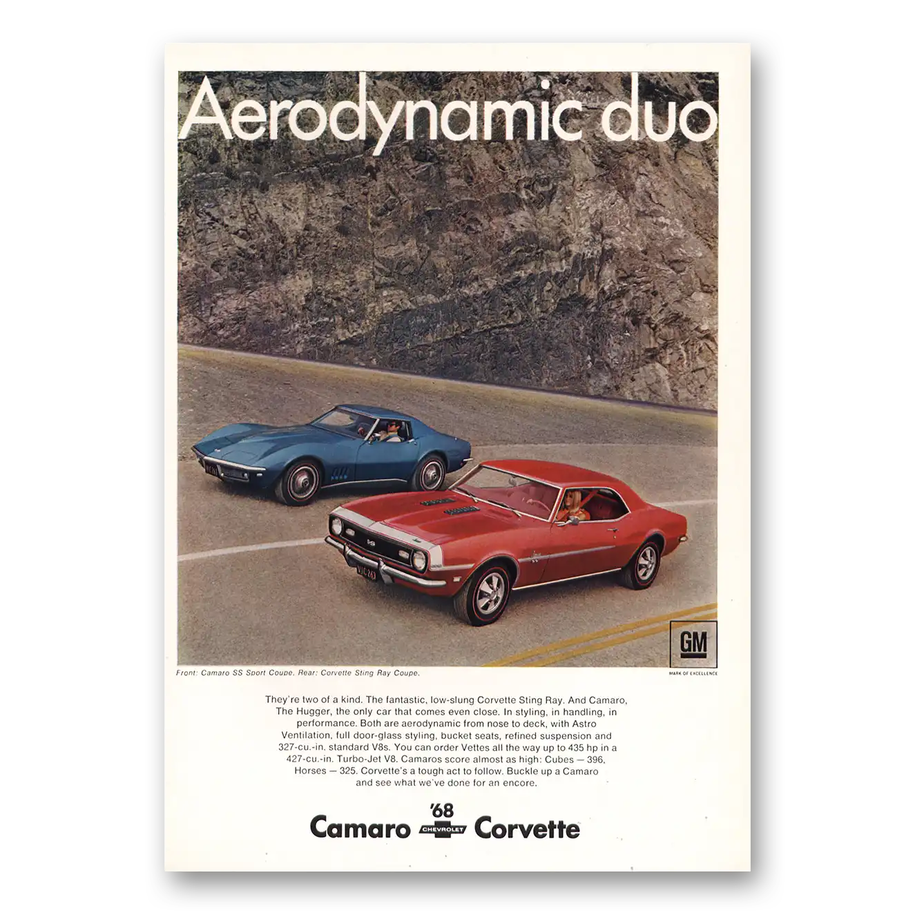 1968 Chevrolet Corvette Aerodynamic Duo Vintage Magazine Print Ad