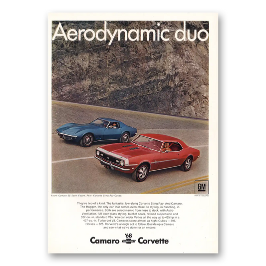 1968 Chevrolet Corvette Aerodynamic Duo Vintage Magazine Print Ad