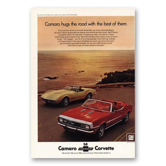 1968 Chevrolet Camaro Hugs the Road With Best of Them Vintage Magazine Print Ad