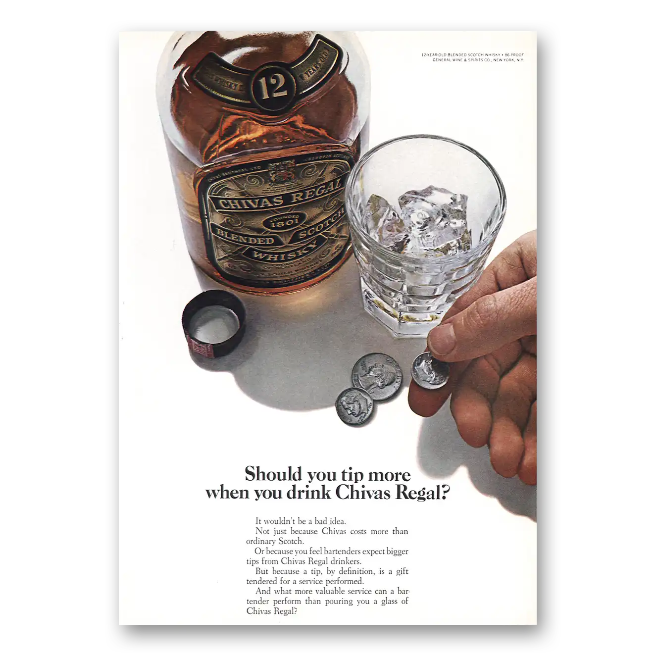 1968 Chivas Regal Should You Tip More Vintage Magazine Print Ad