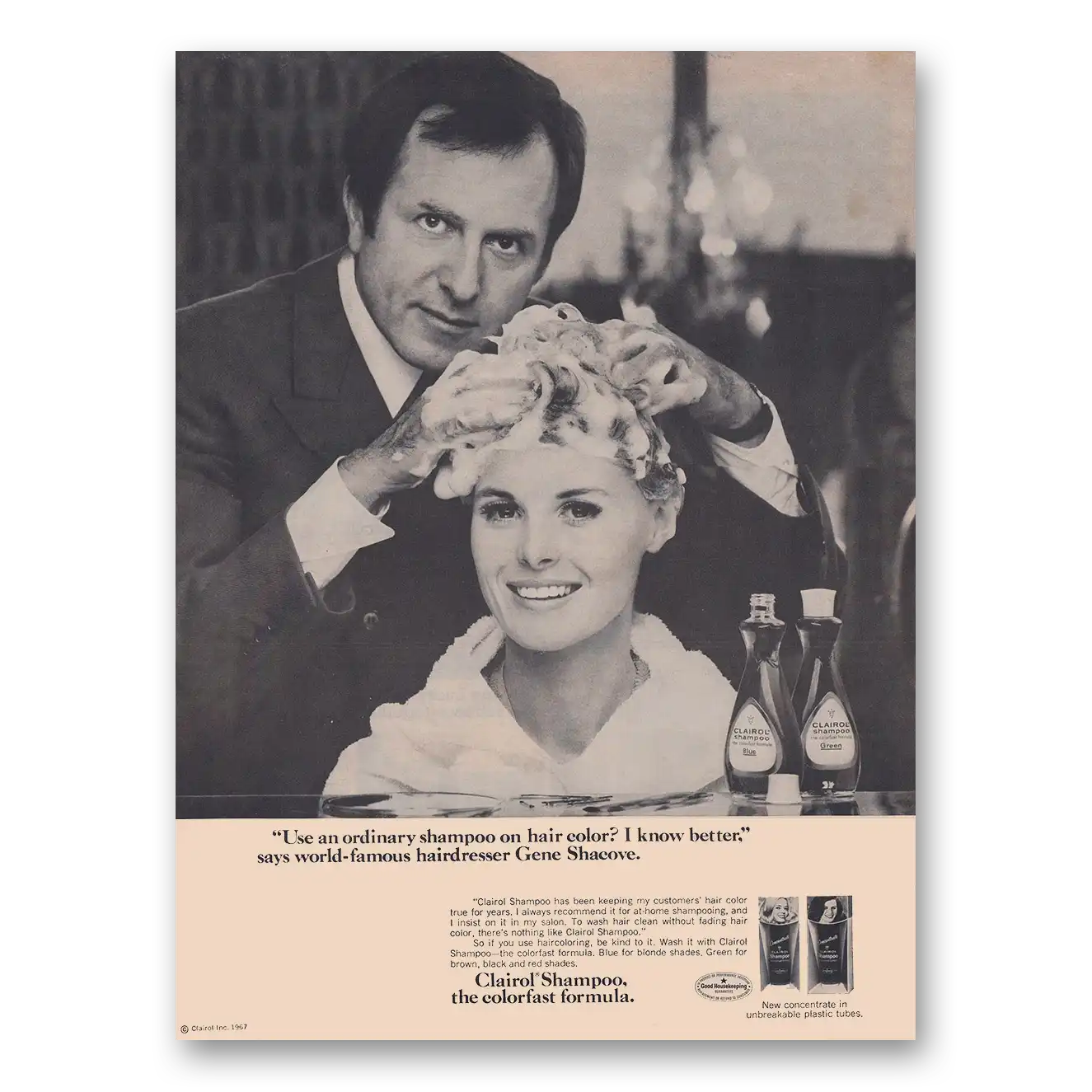 1968 Clairol Shampoo Hairdresser Gene Shacove Vintage Magazine Print Ad