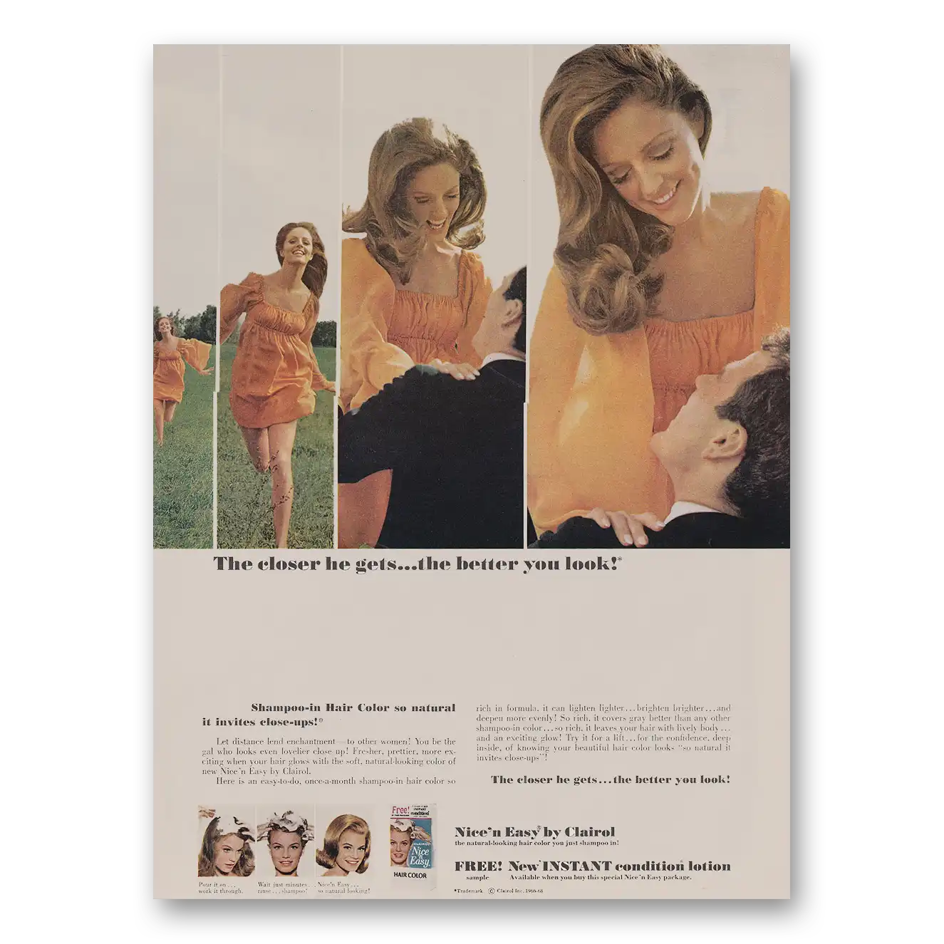 1968 Clairol Nice n Easy Closer He Gets the Better You Look Vintage Magazine Print Ad