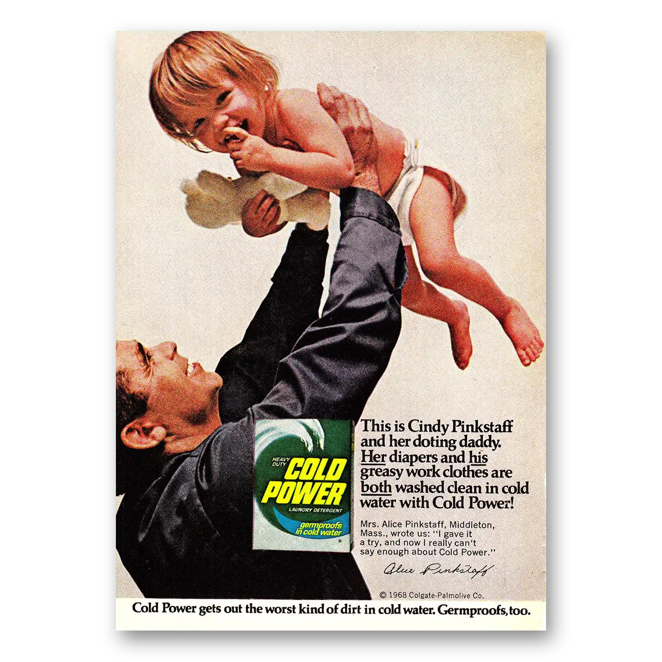 1968 Cold Power Detergent Cindy Pinkstaff Doting Dad Vintage Magazine Print Ad