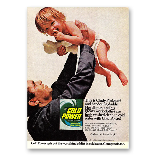 1968 Cold Power Detergent Cindy Pinkstaff Doting Dad Vintage Magazine Print Ad