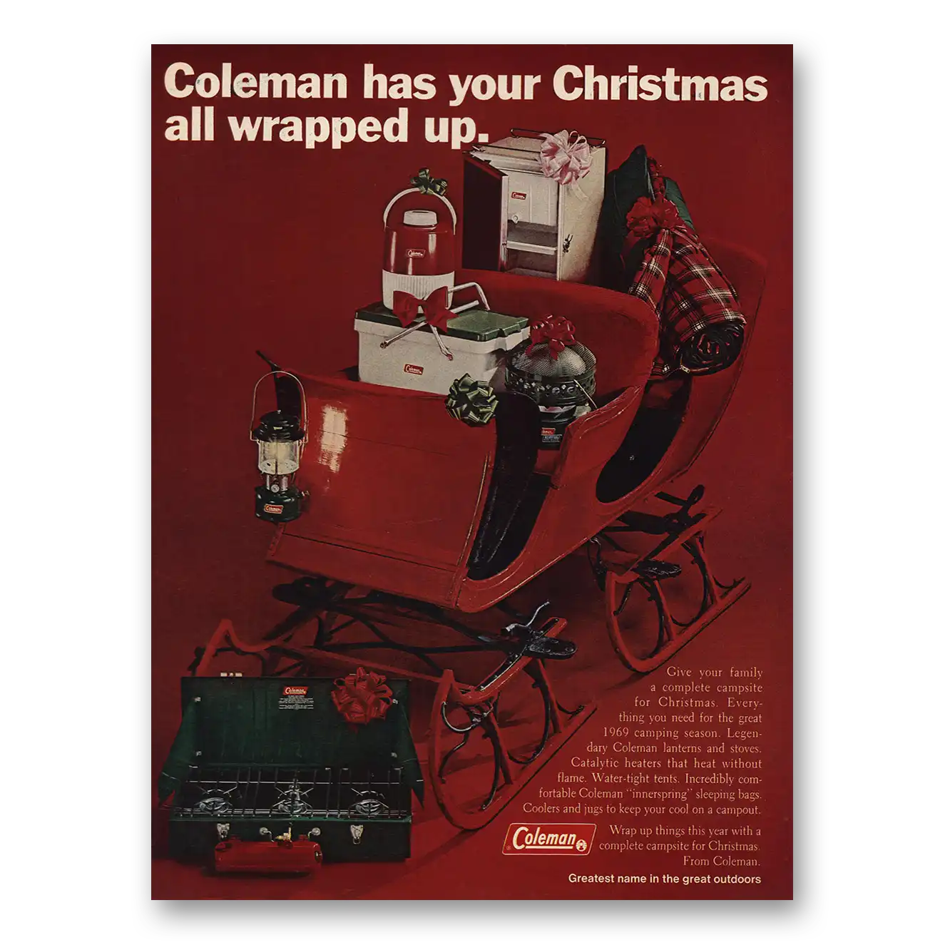 1968 Coleman Has Your Christmas All Wrapped Up Vintage Magazine Print Ad