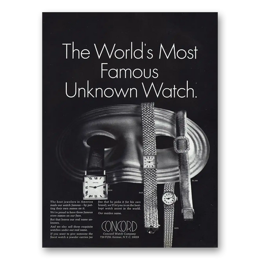 1967 Concord Watch Most Famous Unknown Vintage Magazine Print Ad