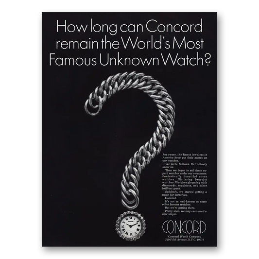 1968 Concord Watch Worlds Most Famous Unknown Watch Vintage Magazine Print Ad