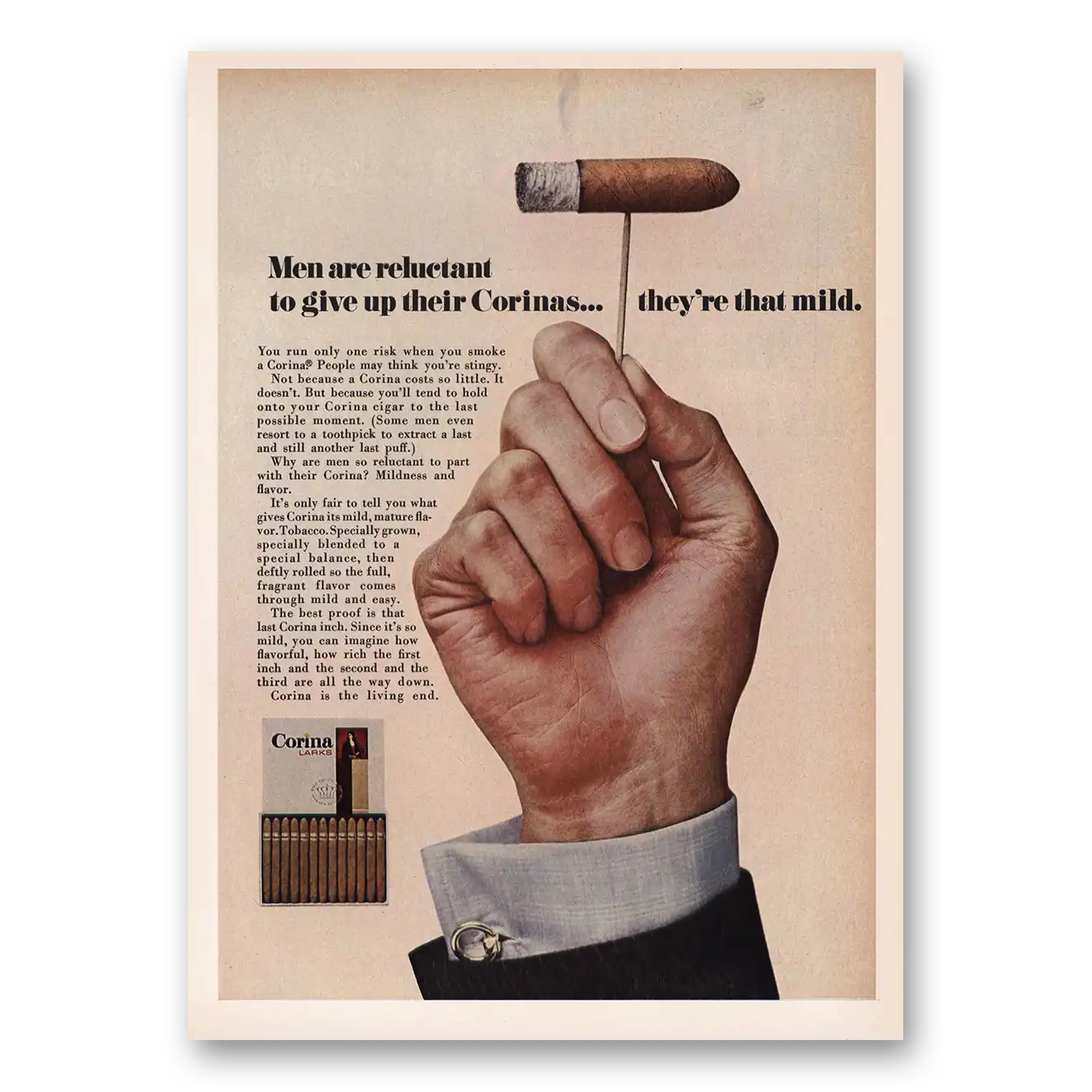 1968 Corina Cigars Men Are Reluctant To Give Up Vintage Magazine Print Ad