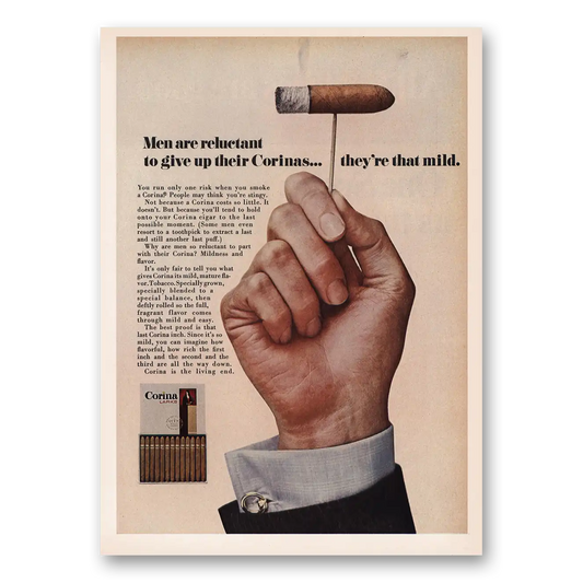 1968 Corina Cigars Men Are Reluctant To Give Up Vintage Magazine Print Ad