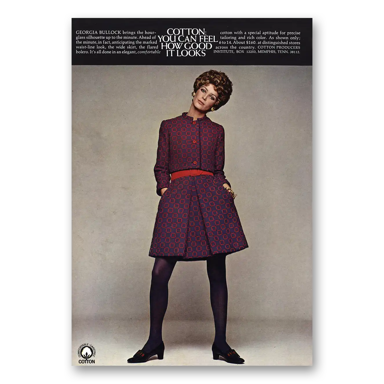 1968 Cotton Producers Georgia Bullock Hourglass Silhouette Vintage Magazine Print Ad