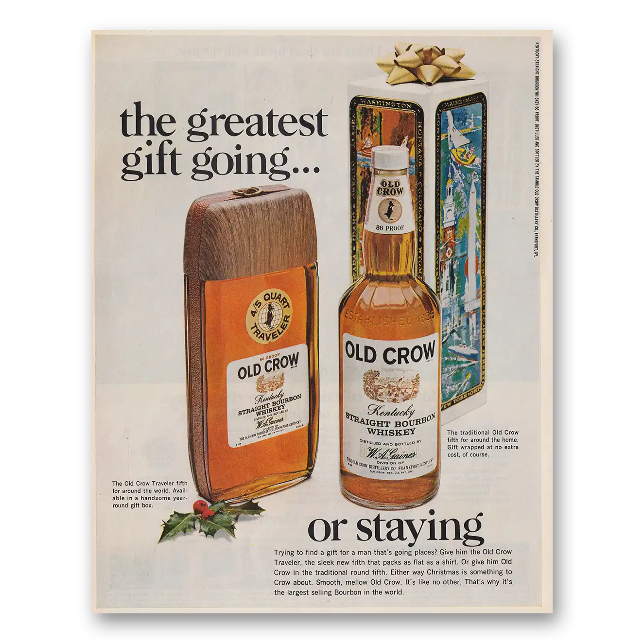 1968 Old Crow Whiskey Greatest Gift Going Vintage Magazine Print Ad