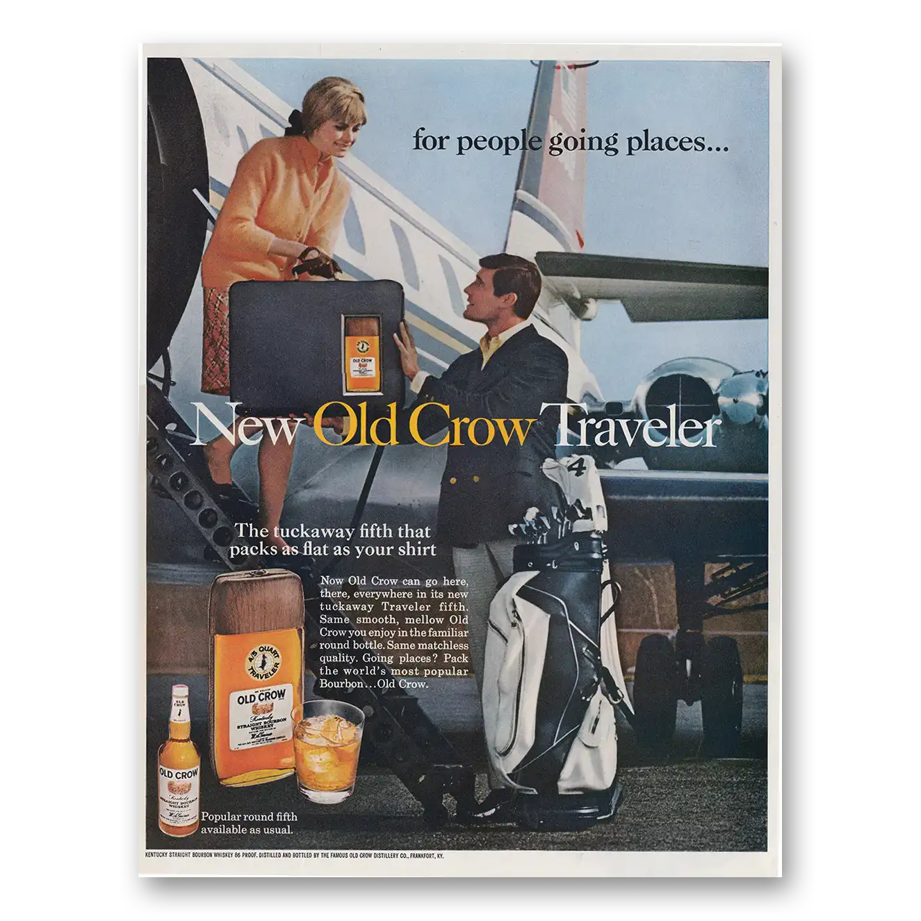 1968 Old Crow Whiskey For People Going Places Traveler Vintage Magazine Print Ad