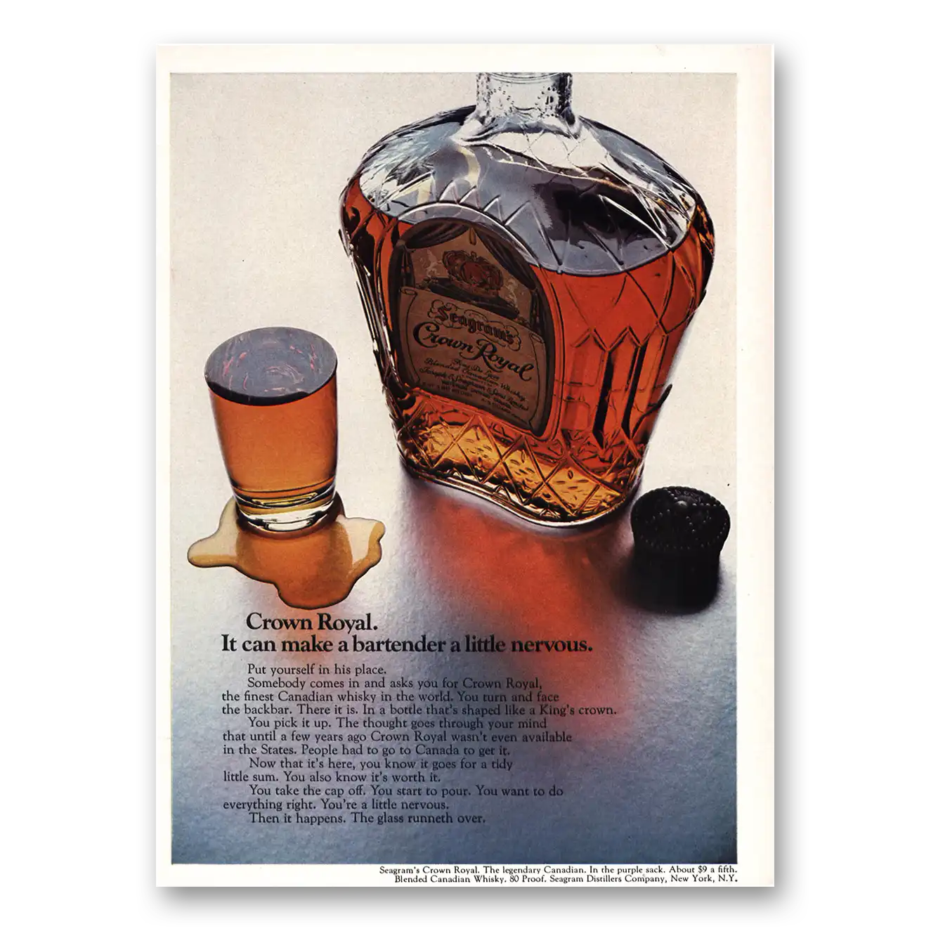 1968 Crown Royal Can Make Bartender Nervous Vintage Magazine Print Ad