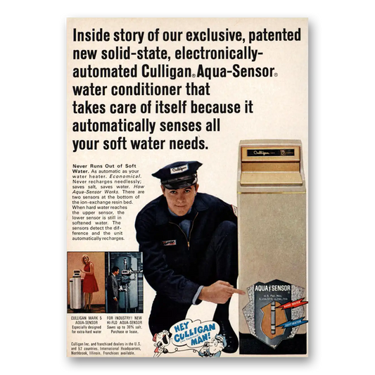 1968 Culligan Aqua Sensor Water Conditioner Vintage Magazine Print Ad