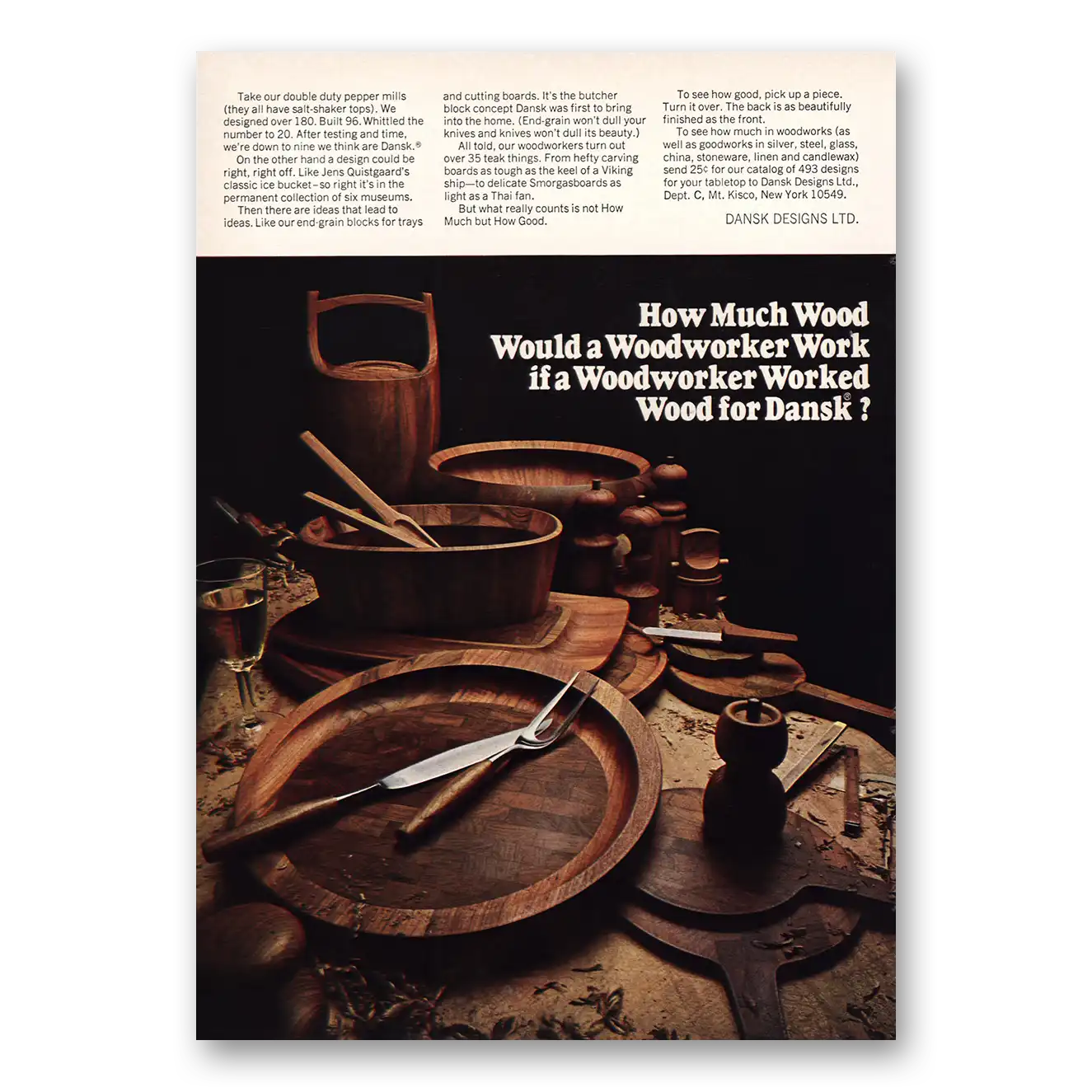 1968 Dansk How Much Wood Would Woodworker Work Vintage Magazine Print Ad