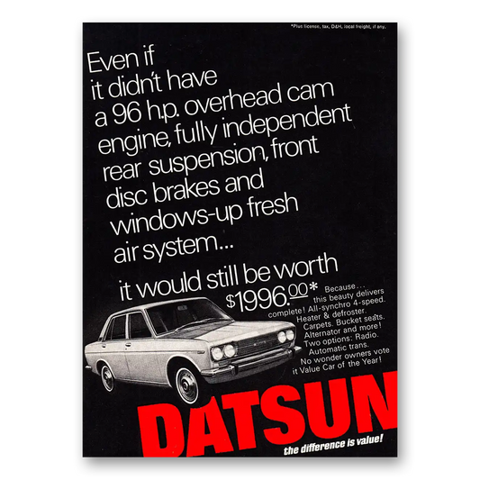 1968 Datsun Overhead Cam Engine Vintage Magazine Print Ad