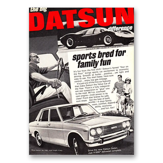 1968 Datsun Sedan Sports Bred for Family Fun Vintage Magazine Print Ad